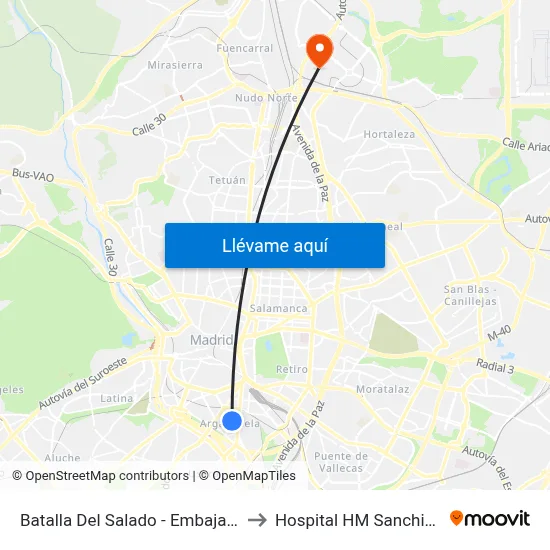 Batalla Del Salado - Embajadores to Hospital HM Sanchinarro map