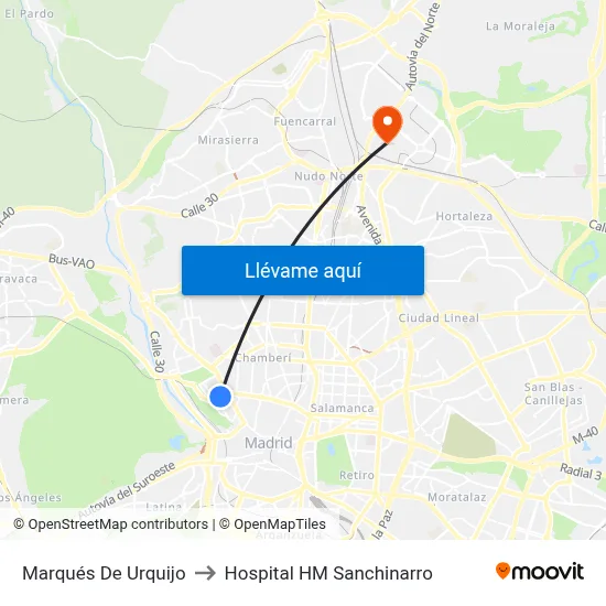 Marqués De Urquijo to Hospital HM Sanchinarro map