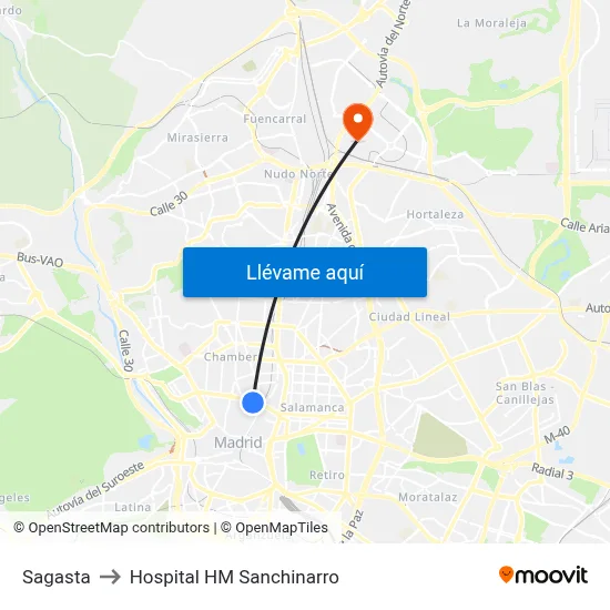 Sagasta to Hospital HM Sanchinarro map
