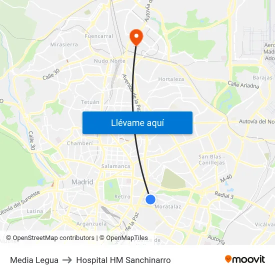Media Legua to Hospital HM Sanchinarro map