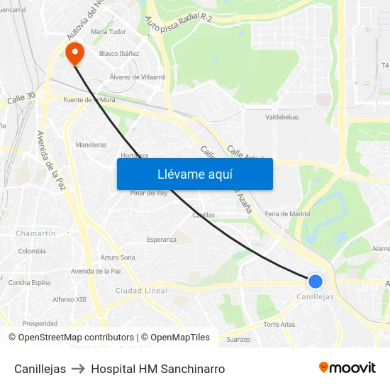 Canillejas to Hospital HM Sanchinarro map
