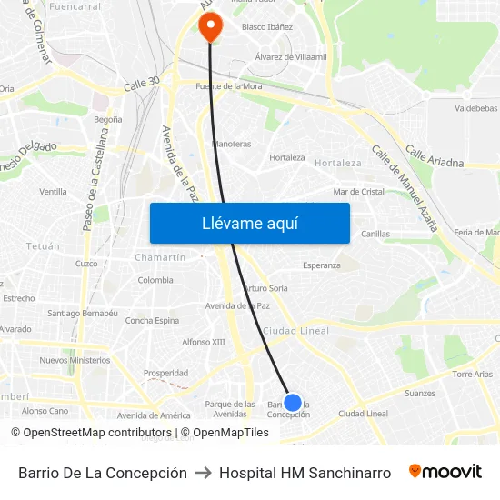 Barrio De La Concepción to Hospital HM Sanchinarro map