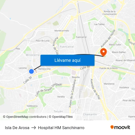 Isla De Arosa to Hospital HM Sanchinarro map