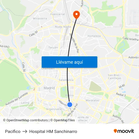Pacífico to Hospital HM Sanchinarro map