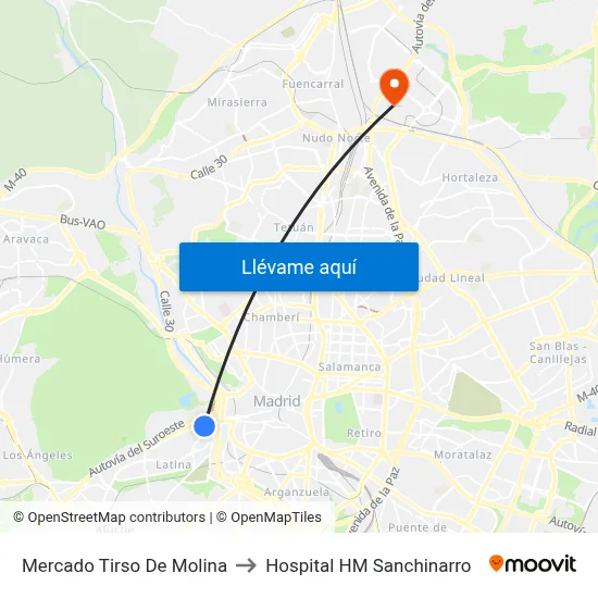 Mercado Tirso De Molina to Hospital HM Sanchinarro map