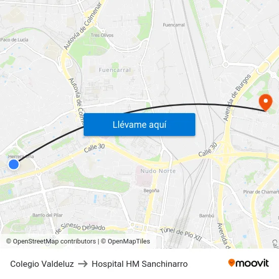 Colegio Valdeluz to Hospital HM Sanchinarro map