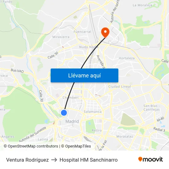 Ventura Rodríguez to Hospital HM Sanchinarro map