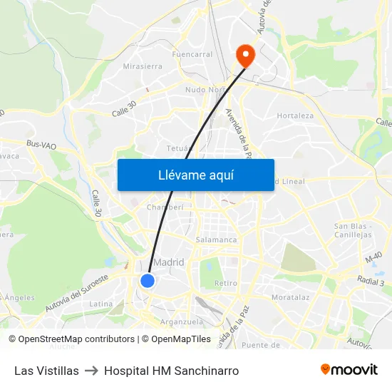 Las Vistillas to Hospital HM Sanchinarro map