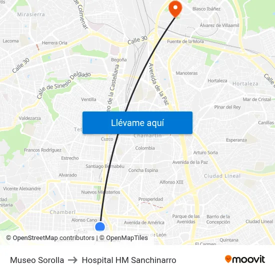 Museo Sorolla to Hospital HM Sanchinarro map