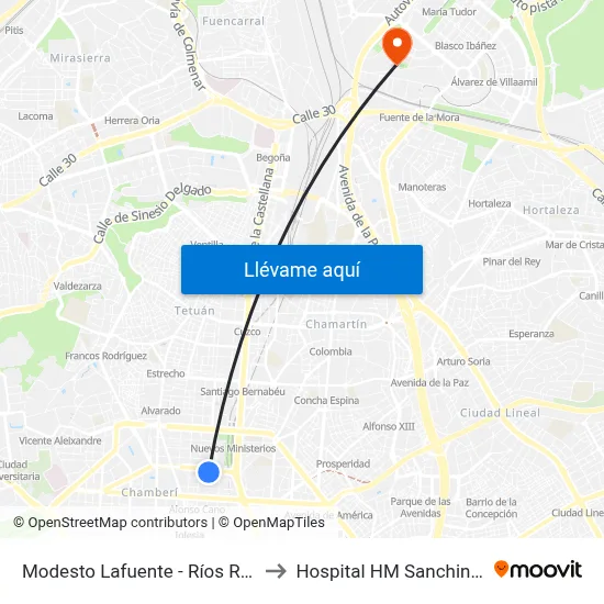 Modesto Lafuente - Ríos Rosas to Hospital HM Sanchinarro map