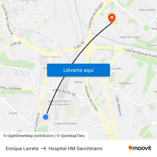 Enrique Larreta to Hospital HM Sanchinarro map