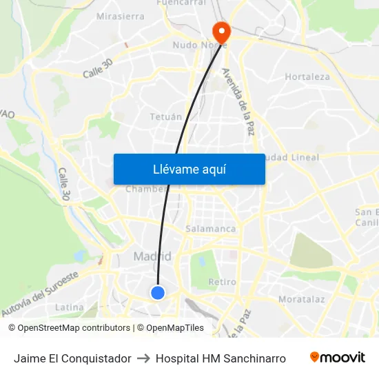 Jaime El Conquistador to Hospital HM Sanchinarro map
