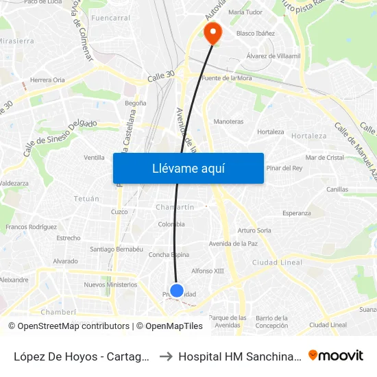 López De Hoyos - Cartagena to Hospital HM Sanchinarro map