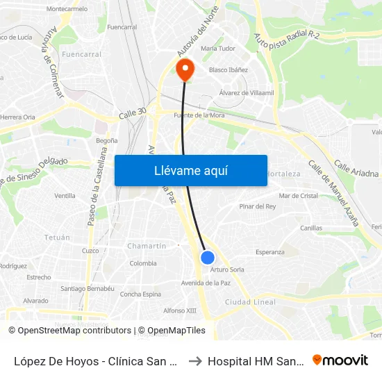 López De Hoyos - Clínica San Juan De Dios to Hospital HM Sanchinarro map