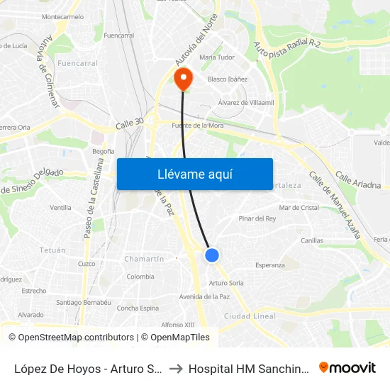 López De Hoyos - Arturo Soria to Hospital HM Sanchinarro map