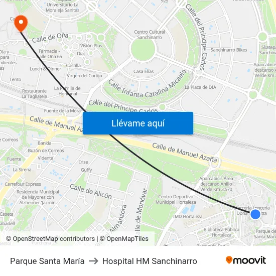Parque Santa María to Hospital HM Sanchinarro map