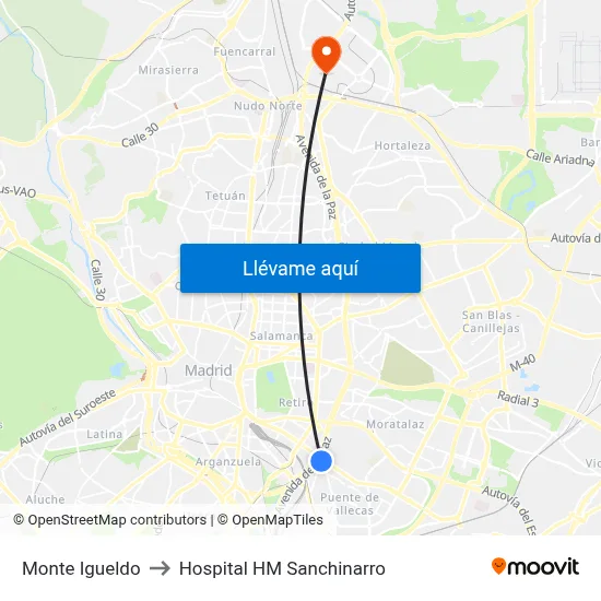 Monte Igueldo to Hospital HM Sanchinarro map