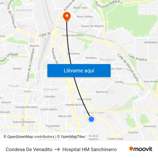 Condesa De Venadito to Hospital HM Sanchinarro map