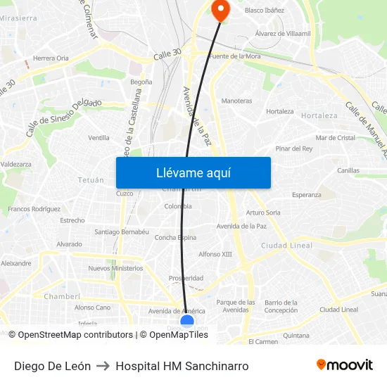 Diego De León to Hospital HM Sanchinarro map