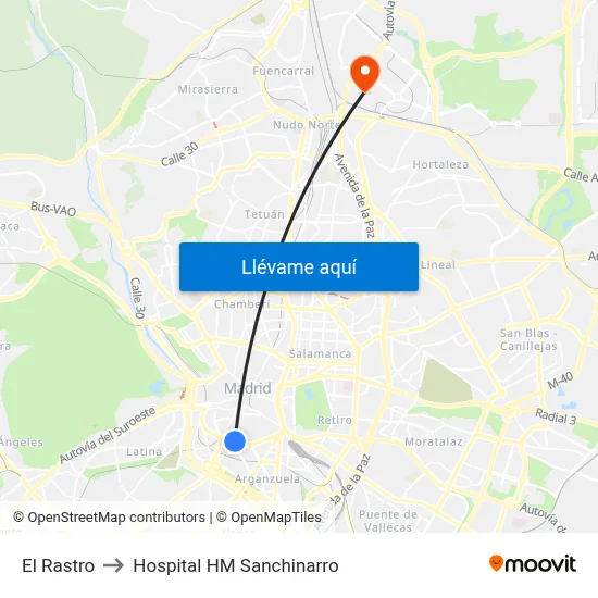El Rastro to Hospital HM Sanchinarro map