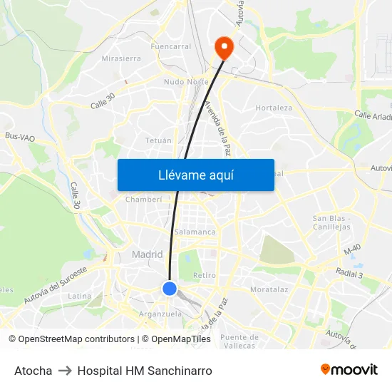 Atocha to Hospital HM Sanchinarro map
