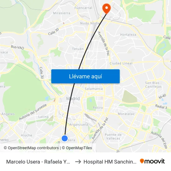 Marcelo Usera - Rafaela Ybarra to Hospital HM Sanchinarro map