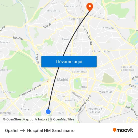 Opañel to Hospital HM Sanchinarro map