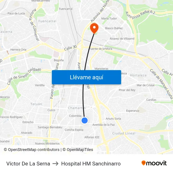 Víctor De La Serna to Hospital HM Sanchinarro map