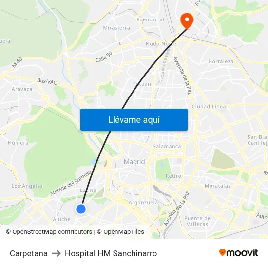 Carpetana to Hospital HM Sanchinarro map