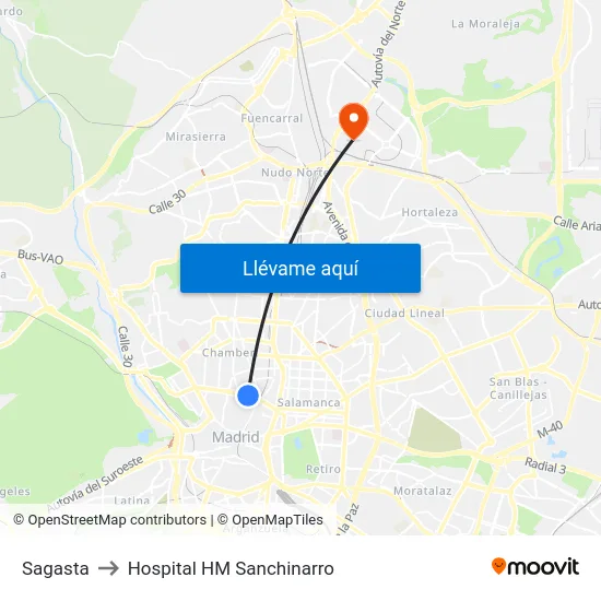 Sagasta to Hospital HM Sanchinarro map