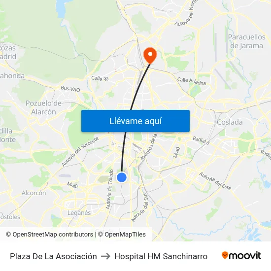 Plaza De La Asociación to Hospital HM Sanchinarro map