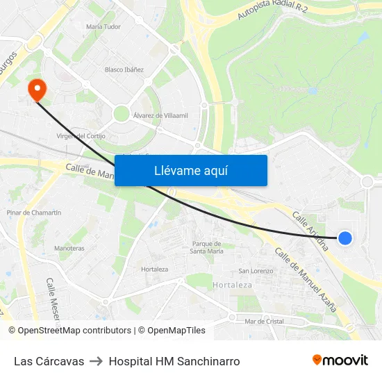 Las Cárcavas to Hospital HM Sanchinarro map