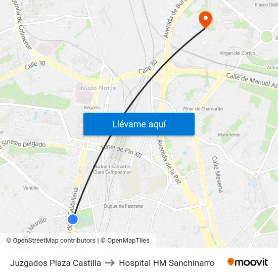 Juzgados Plaza Castilla to Hospital HM Sanchinarro map