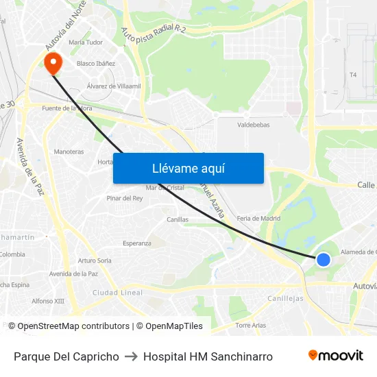 Parque Del Capricho to Hospital HM Sanchinarro map