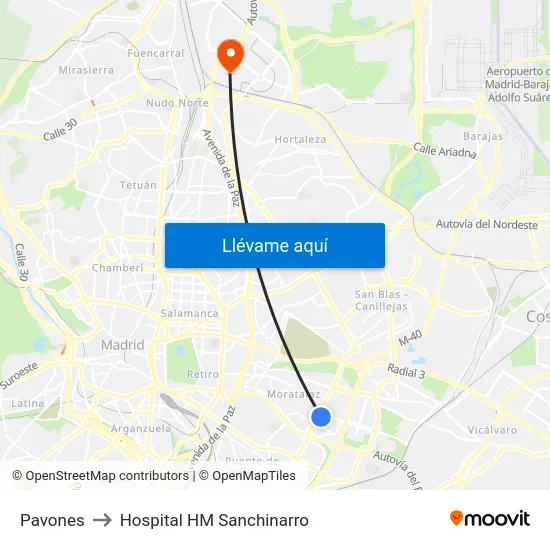 Pavones to Hospital HM Sanchinarro map