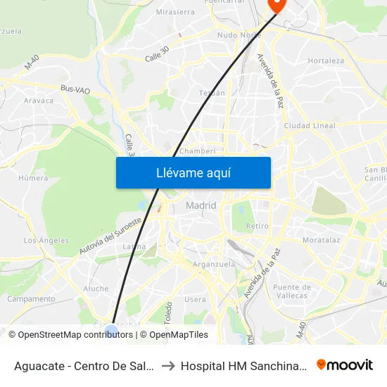 Aguacate - Centro De Salud to Hospital HM Sanchinarro map