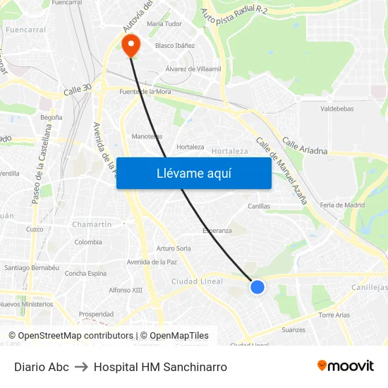 Diario Abc to Hospital HM Sanchinarro map