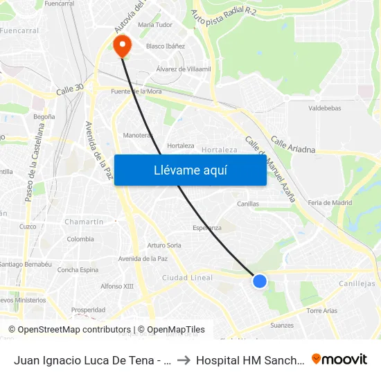 Juan Ignacio Luca De Tena - Juana I to Hospital HM Sanchinarro map
