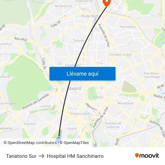 Tanatorio Sur to Hospital HM Sanchinarro map
