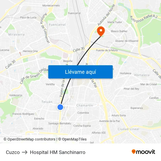 Cuzco to Hospital HM Sanchinarro map