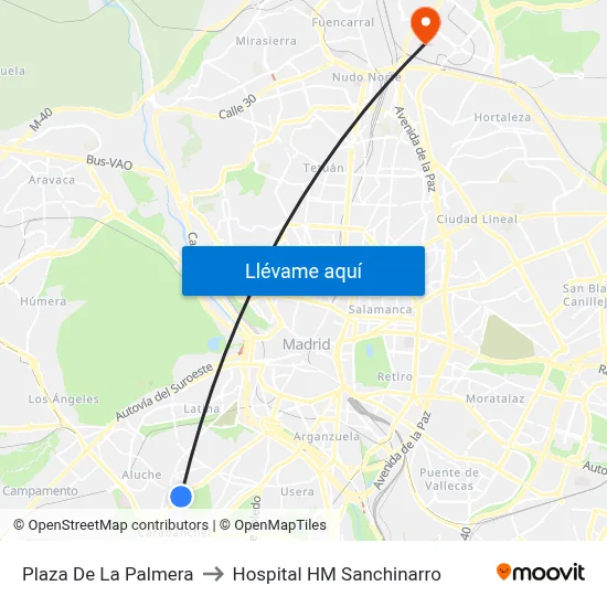 Plaza De La Palmera to Hospital HM Sanchinarro map