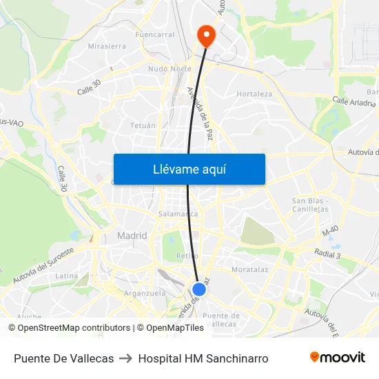 Puente De Vallecas to Hospital HM Sanchinarro map