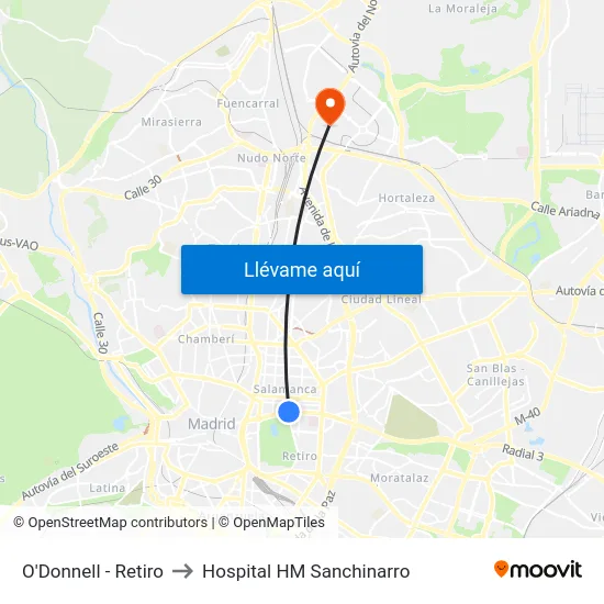 O'Donnell - Retiro to Hospital HM Sanchinarro map