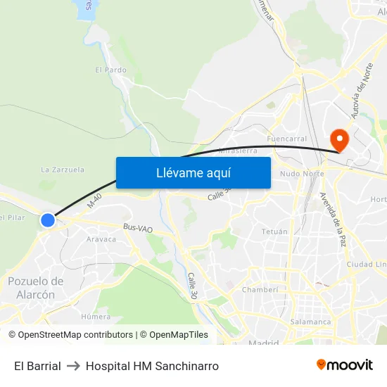 El Barrial to Hospital HM Sanchinarro map