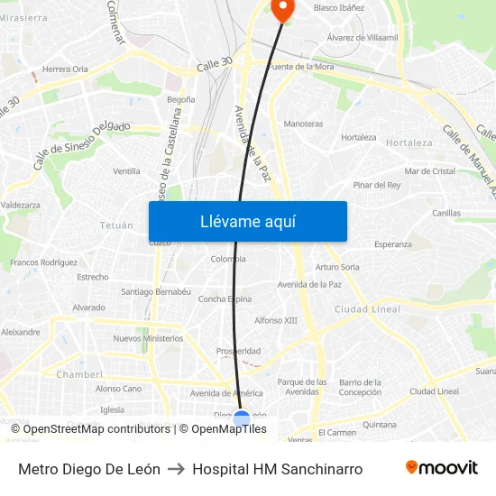 Metro Diego De León to Hospital HM Sanchinarro map