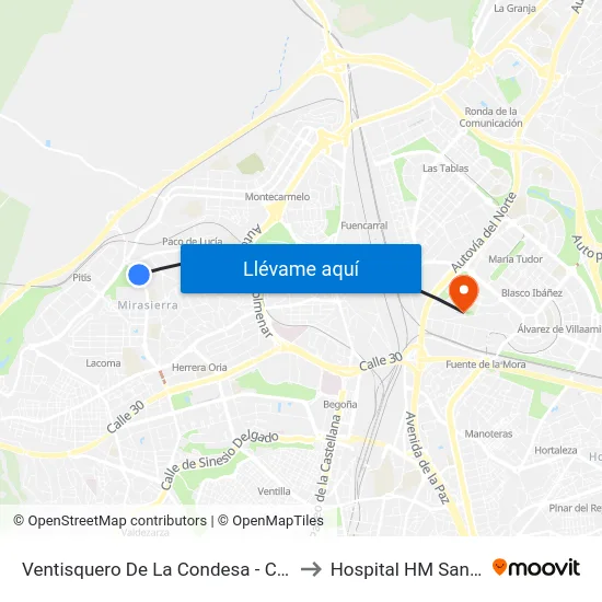 Ventisquero De La Condesa - Clínica Cemtro to Hospital HM Sanchinarro map