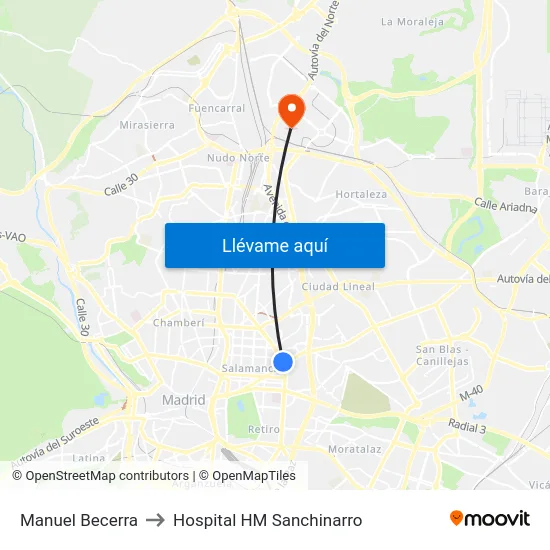 Manuel Becerra to Hospital HM Sanchinarro map