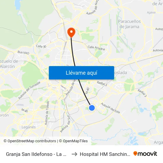 Granja San Ildefonso - La Gavia to Hospital HM Sanchinarro map