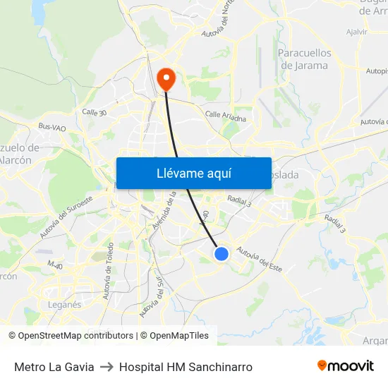 Metro La Gavia to Hospital HM Sanchinarro map
