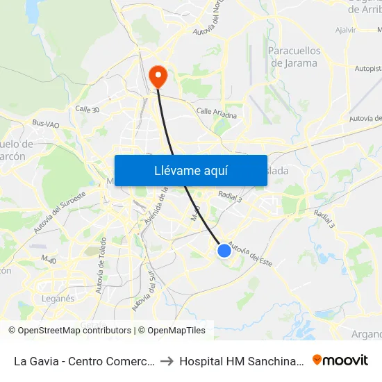 La Gavia - Centro Comercial to Hospital HM Sanchinarro map